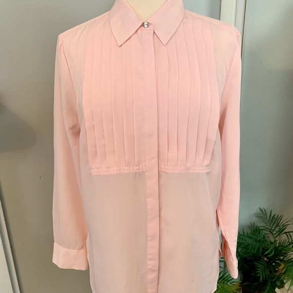 Talbots PINK Button Front Blouse Career Casual L lightweight office - Picture 5 of 9